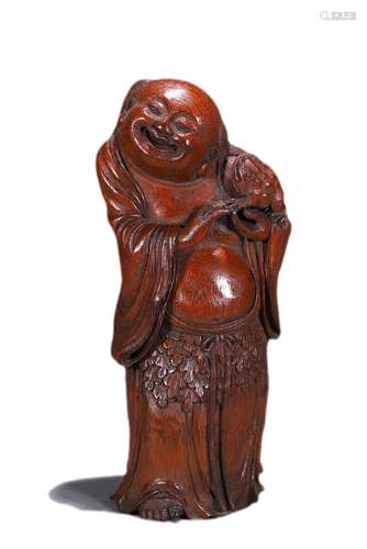 Carved Bamboo Statue Of Liuhai And Toad