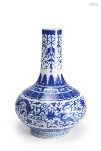 Blue And White Dragon Bottle Vase