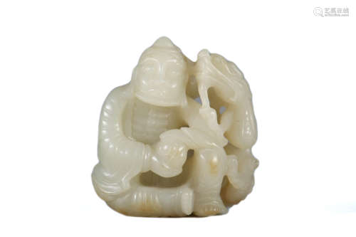 White Jade Figure And Dragon Ornament