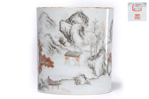 Grisaille Glaze Landscape Brush Pot