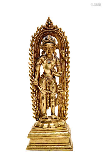 Hardstone Inlaid And Gilt Bronze Buddha Statue