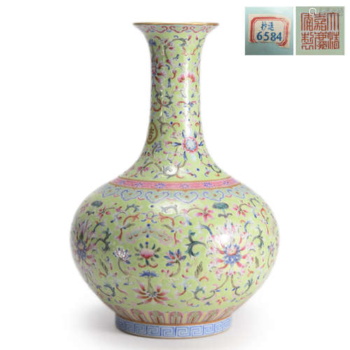 Famille Rose Lotus Bottle Vase