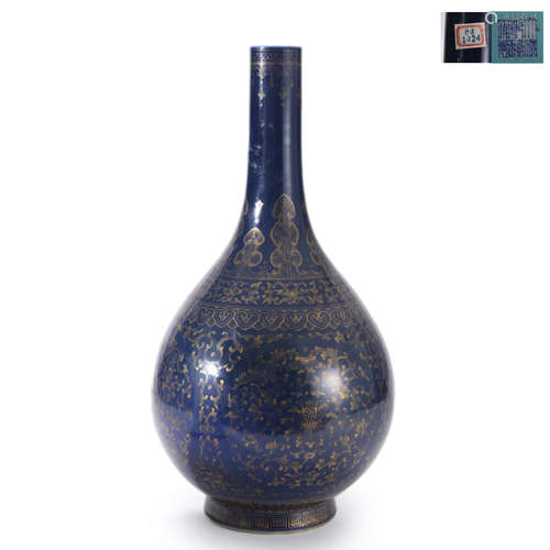 Gilt Blue Glaze Lotus Bottle Vase