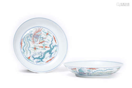 Doucai Glaze Dragon And Phoenix Dish