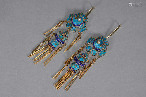 Pair Of King-Fisher Feather Earrings