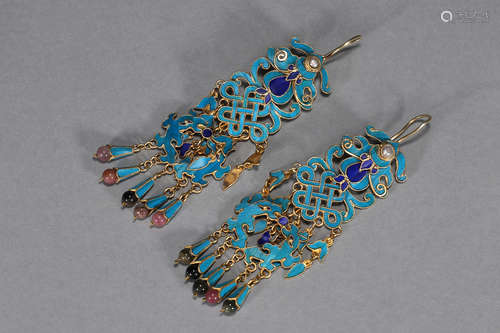 Pair Of King-Fisher Feather Earrings