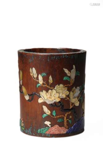 Huanghuali Mother-Of-Pearl Inlaid Brush Pot