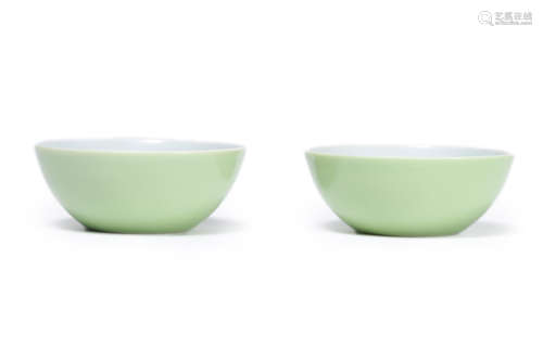 Pair Of Green Glaze Bubble Cups