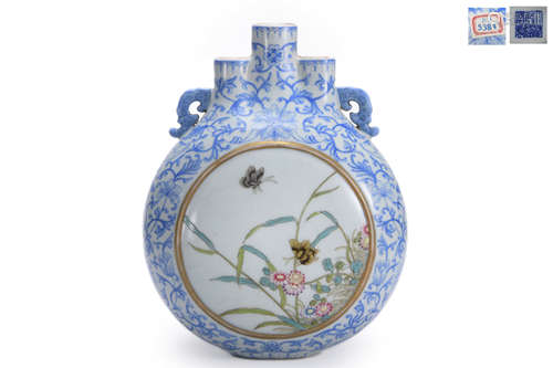 Blue And White And Famille Rose Moon Flask