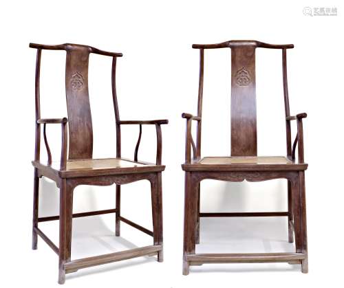 Pair Of Carved Huanghuali Official’S Hat Chairs