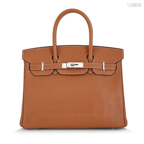 HERMÈS Paris, Sac Birkin 30 cm en veau Courchevel gold coutu...