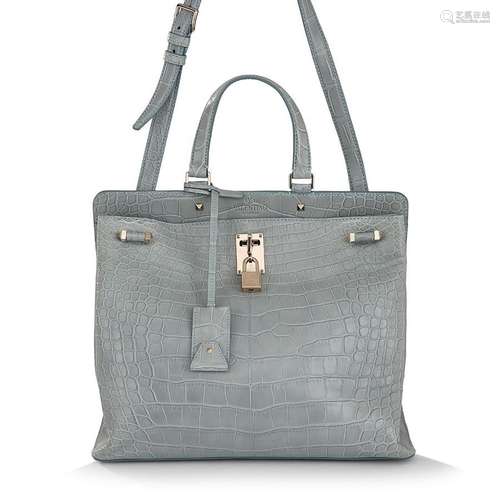 VALENTINO, # Sac à main en aligator bleu gris Intérieur en a...