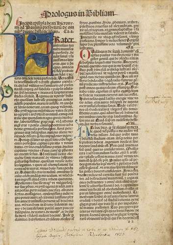 Biblia Latina. Mit großer Eingangsinitiale in Bl…