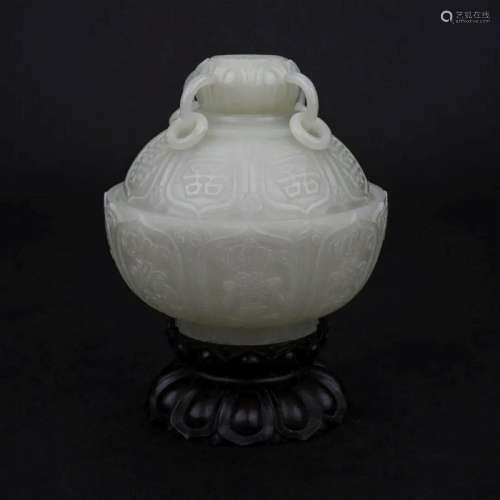 CHINESE WHITE JADE MARRIAGE BOWL AND COVER