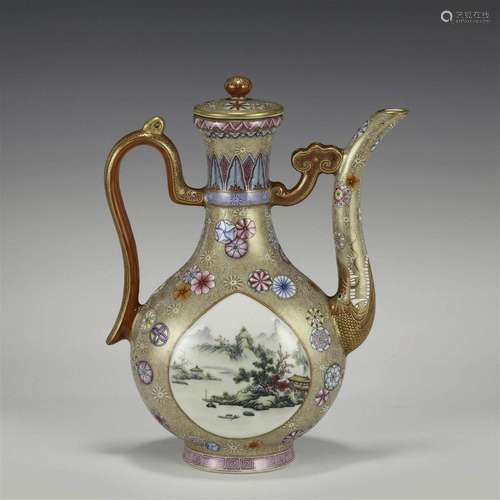 QING QIANLONG FAMILLE ROSE WINE POT