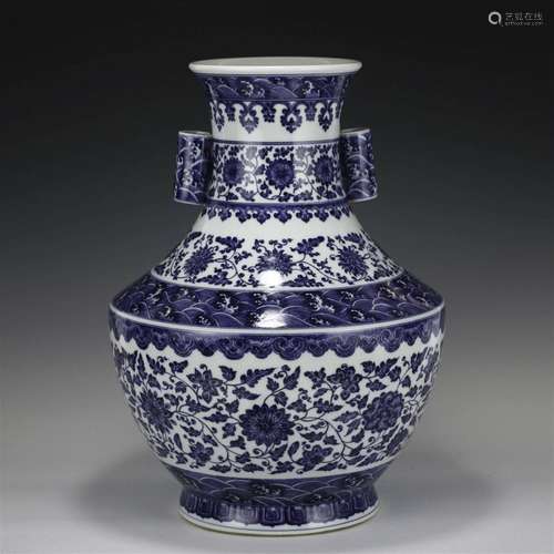 QING YONGZHENG BLUE & WHITE DOUBLE - EARED VASE