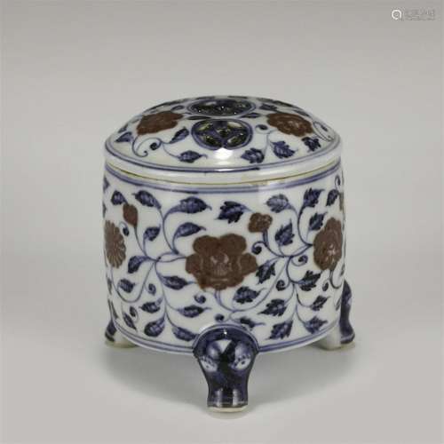 MING BLUE & WHITE UNDERGLAZE RED INCENSE BURNER