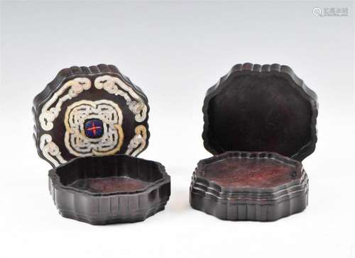 PAIR OF MOTHER OF PEARL INLAID ZITAN BOXES