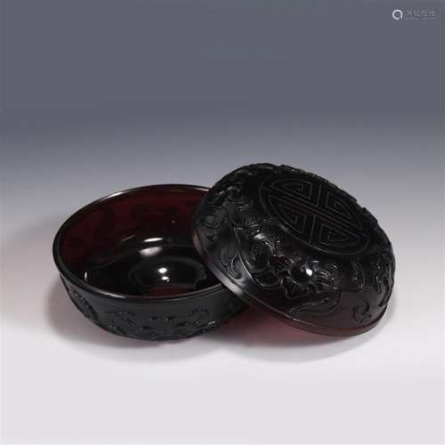 PEKING GLASS AMBER COLOR LIDDED BOX