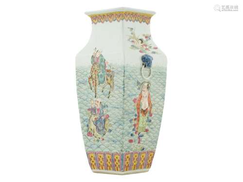 FINE FAMILLE ROSE EIGHT IMMORTALS VASE