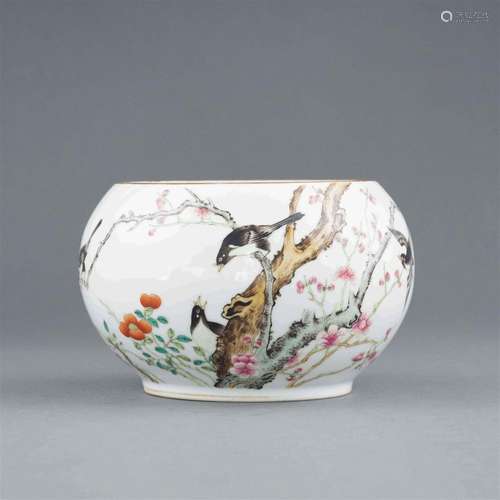 QIANLONG FAMILLE ROSE MAGPIE & PRUNUS BRUSH WASHER