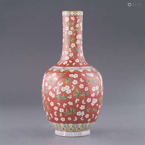 QING SHENDETANG MARK WRAPPED FLORAL RUBY RED VASE