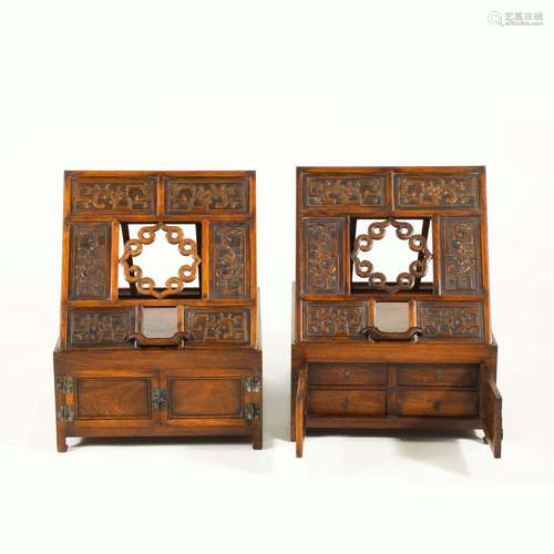 PAIR HUANGHUALI OPEN WORKS CARVED DRESSING CASES