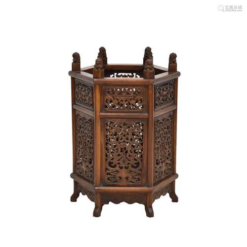 ANTIQUE OPEN-WORKS HUANGHUALI UMBRELLA BASKET