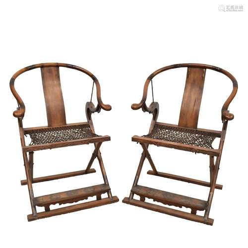 PAIR ANTIQUE CHINESE HUANGHUALI HORSESHOE FOLDING CHAIRS