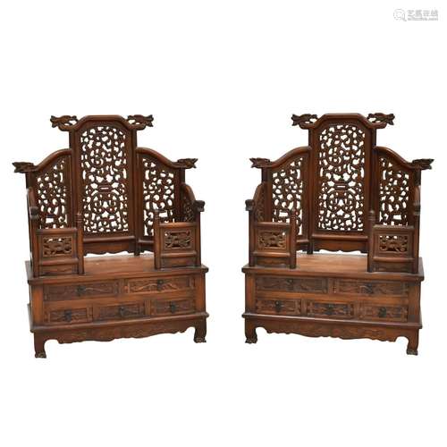 PAIR ANTIQUE CHINESE HUANGHUALI DRAWER DRESSING CABINETS