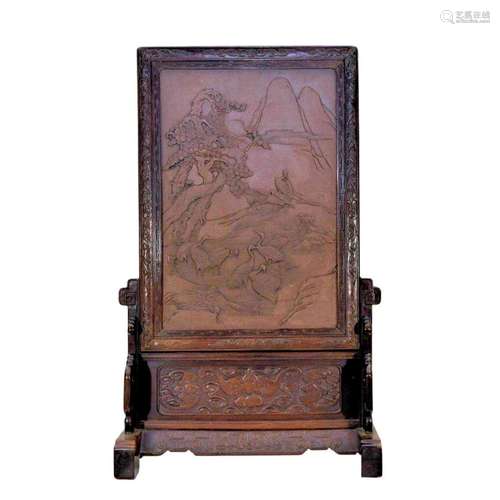 HUNDREDS CRANES RELIEF CARVED STONE TABLE SCREEN