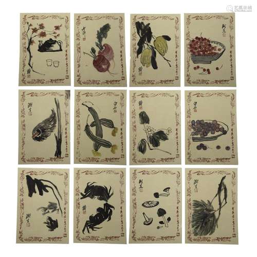 SET OF 16 QI BAISHI FLOWER PAINTING CARDS