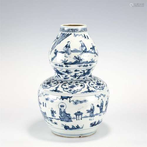 MING BLUE & WHITE GOURD BOTTLE