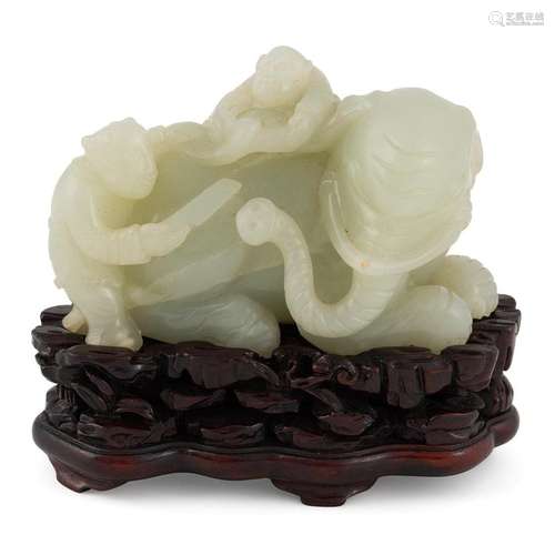 CHINESE JADE BOYS & ELEPHANT ON STAND