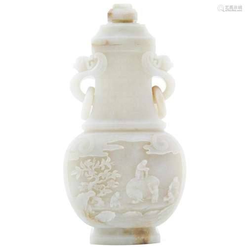 JADE LIDDED VASE IN IMMORTAL & ELEPHANT MOTIF