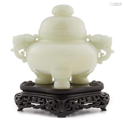 JADE COVERED TRIPOD CENSER ON STAND