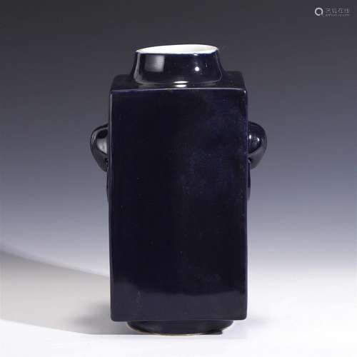 QING BLUE GLAZED MONOCHROME AMPHORA SQUARE VASE