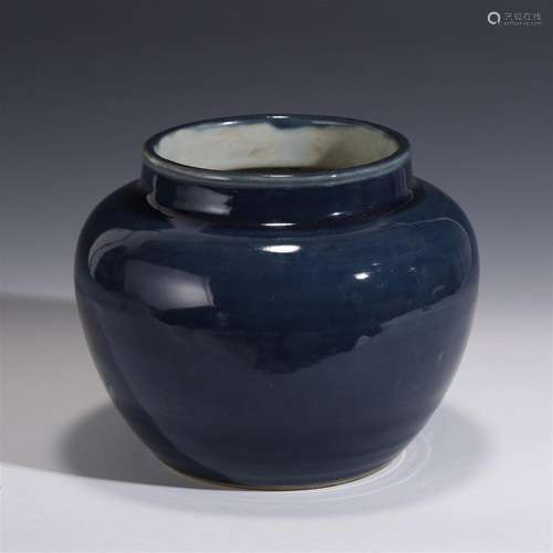 MING BLUE GLAZED MONOCHROME JAR