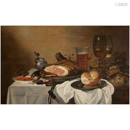 ATTRIBUE A RŒLOF KOETS (1592-1654) REPAS AU JAMBON, ASSIETTE...