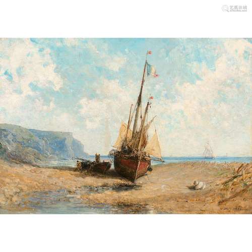 JULES ACHILLE NOËL (NANCY 1815-1881) BATEAUX SUR LA GREVE To...