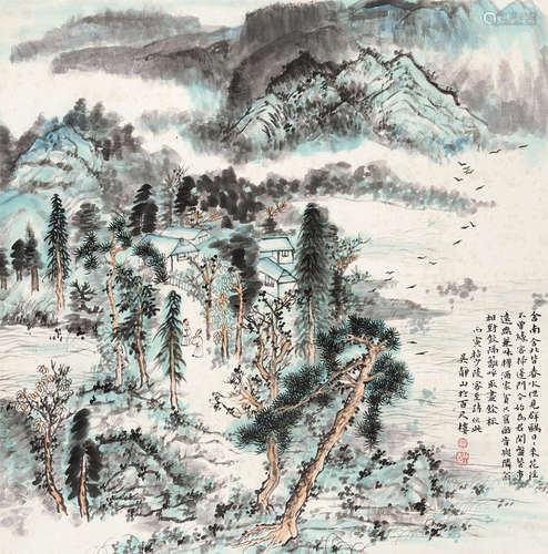 吴静山  山水 镜心   设色纸本