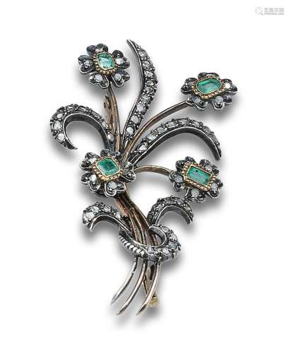 BOUQUETS OF FLOWERS OF EMERALDS, DIAMONDS, YELLOW GOLD AND S...