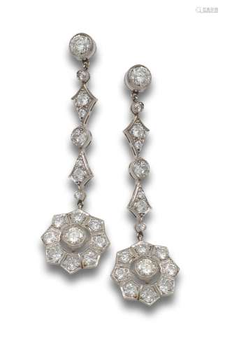 LONG EARRINGS, OLD STYLE, DIAMONDS AND PLATINUM