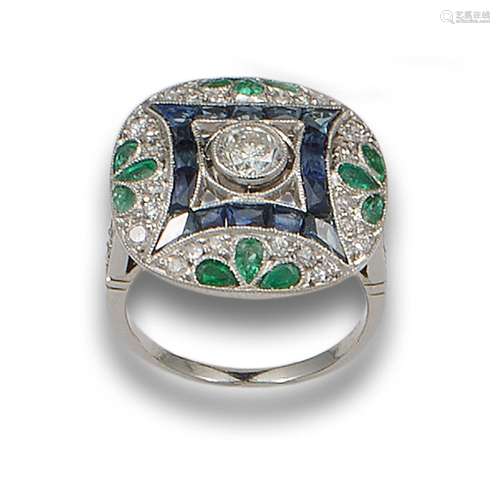 CIRCULAR RING, ANTIQUE STYLE, DIAMONDS, SAPPHIRES, EMERALDS ...