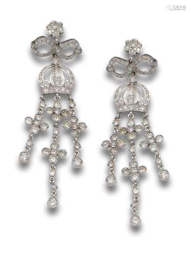 LONG EARRINGS, OLD STYLE DIAMOND AND PLATINUM