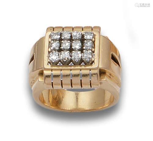 CHEVALIER STYLE SEAL RING IN GOLD AND DIAMONDS