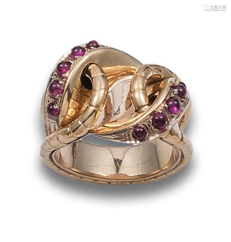 CHEVALIER RING IN YELLOW GOLD AND RUBIES