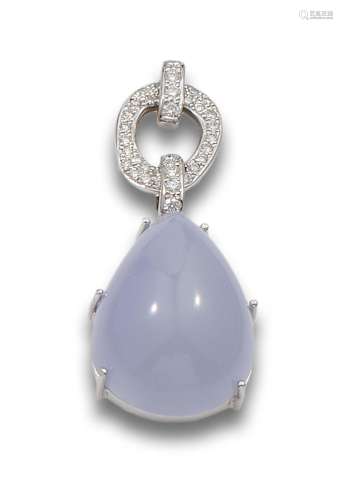 DIAMONDS AND CHALCEDONY PENDANT, IN WHITE GOLD