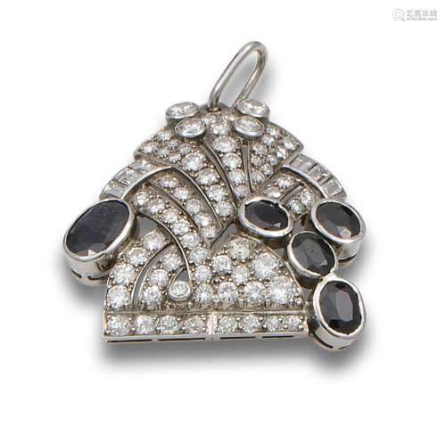 DIAMONDS AND SAPPHIRES BROOCH PENDANT, IN PLATINUM