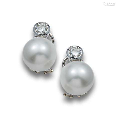 EARRINGS WITH AUSTRALIAN PEARLS AND DIAMOND, IN WHITE GOLD